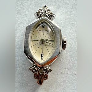 Vintage Benrus 14k white gold plated diamond accent Swiss movement wrist watch